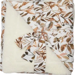 Couverture luxe microfibre caramel forest - feuillages / ivoire