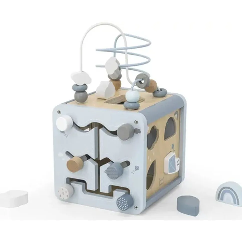 Cube d'activités en bois - bleu