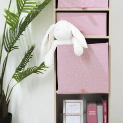 Cube de rangement 29x29 cm rose étoiles blanches