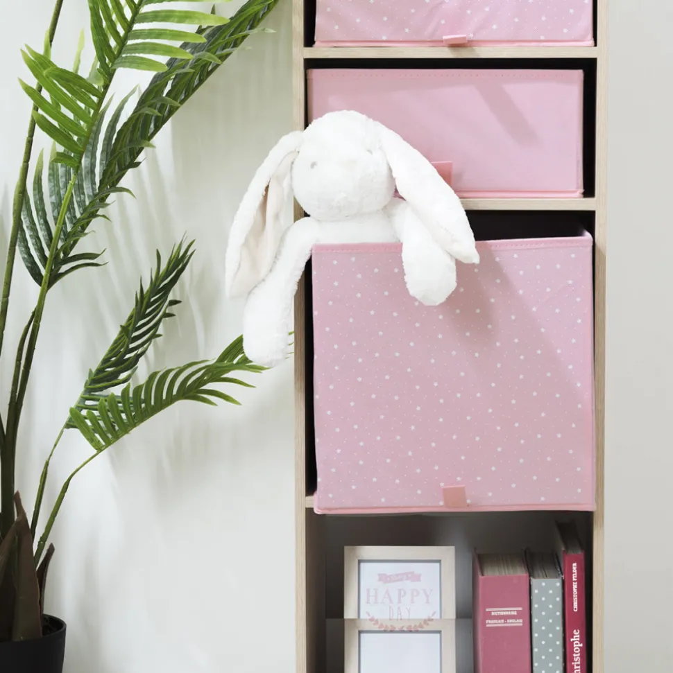 Cube de rangement 29x29 cm rose étoiles blanches