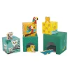 5 cubes à empiler pyramide tropik avec figurines en bois