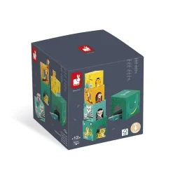 5 cubes à empiler pyramide tropik avec figurines en bois