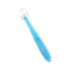 Cuillère silicone pour bébé bleu