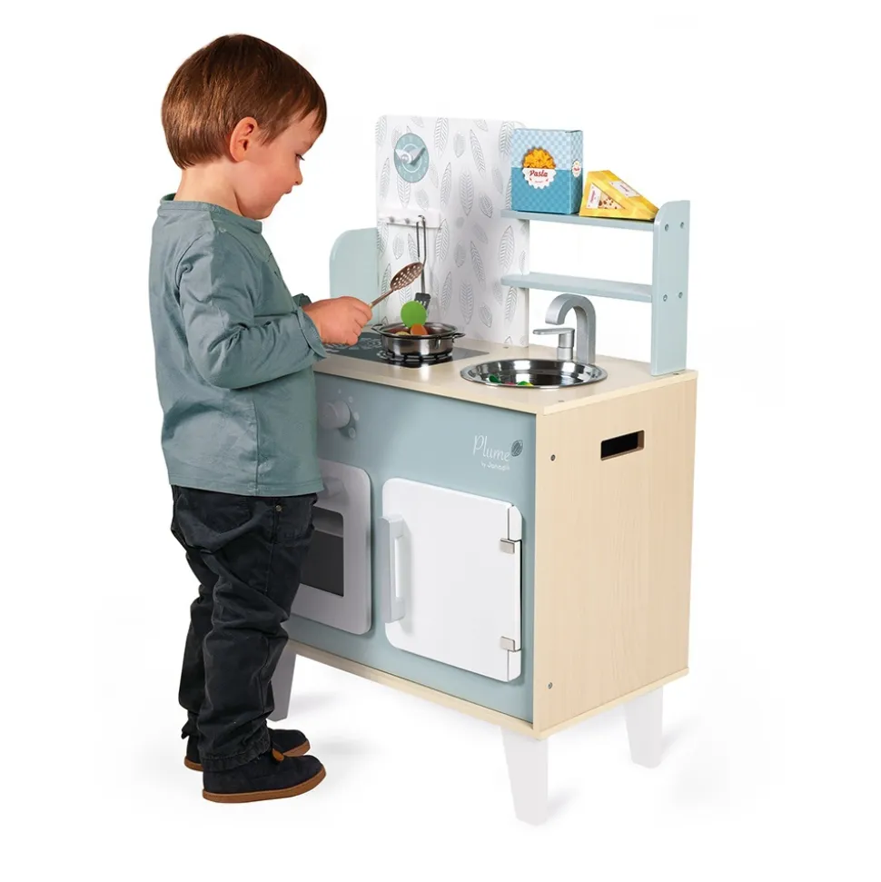 Cuisine enfant en bois plume verte