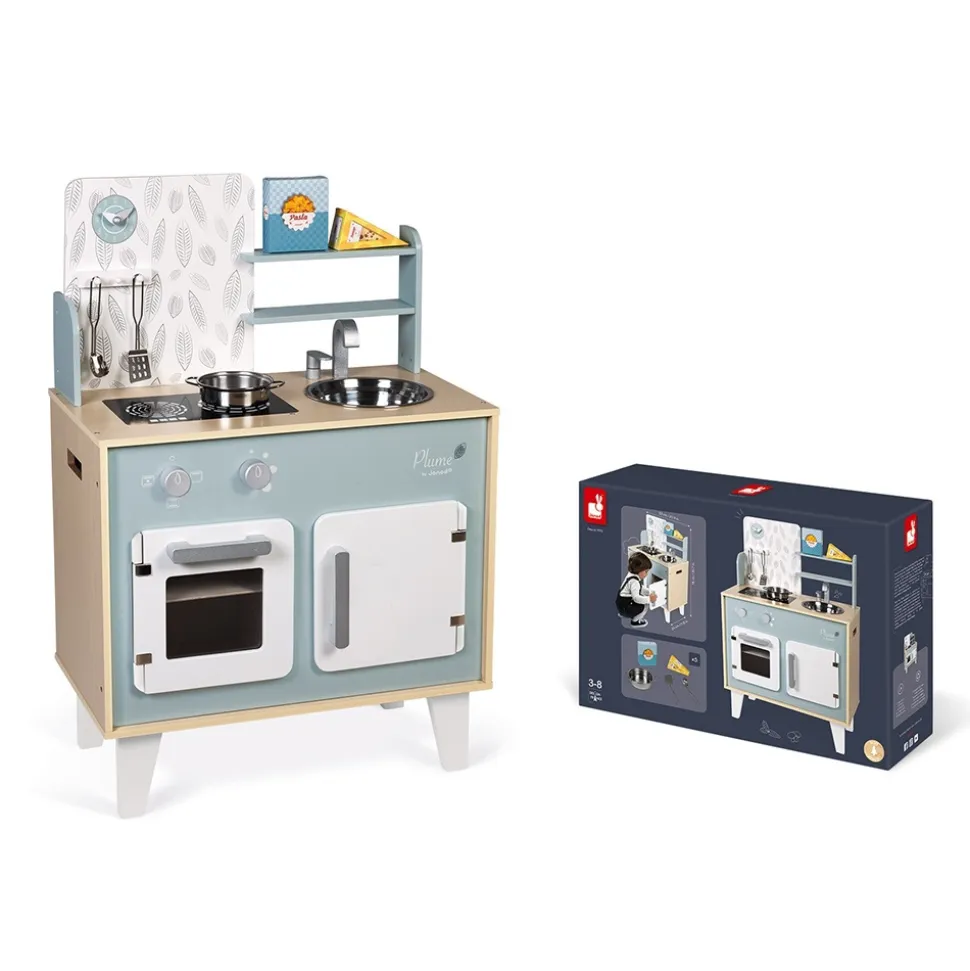 Cuisine enfant en bois plume verte