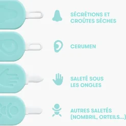 Curette bébé 3-en-1 nez, ongles et oreilles