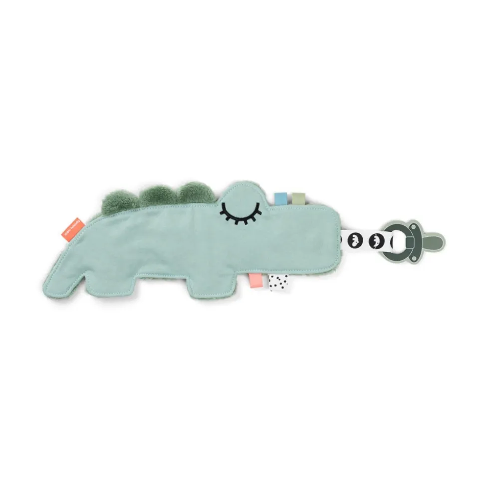 Doudou attache-sucette croco vert