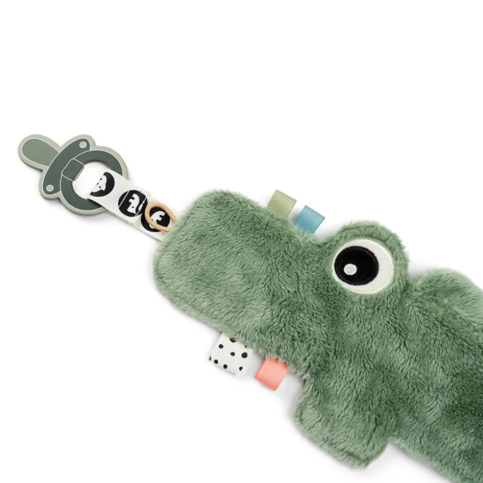 Doudou attache-sucette croco vert