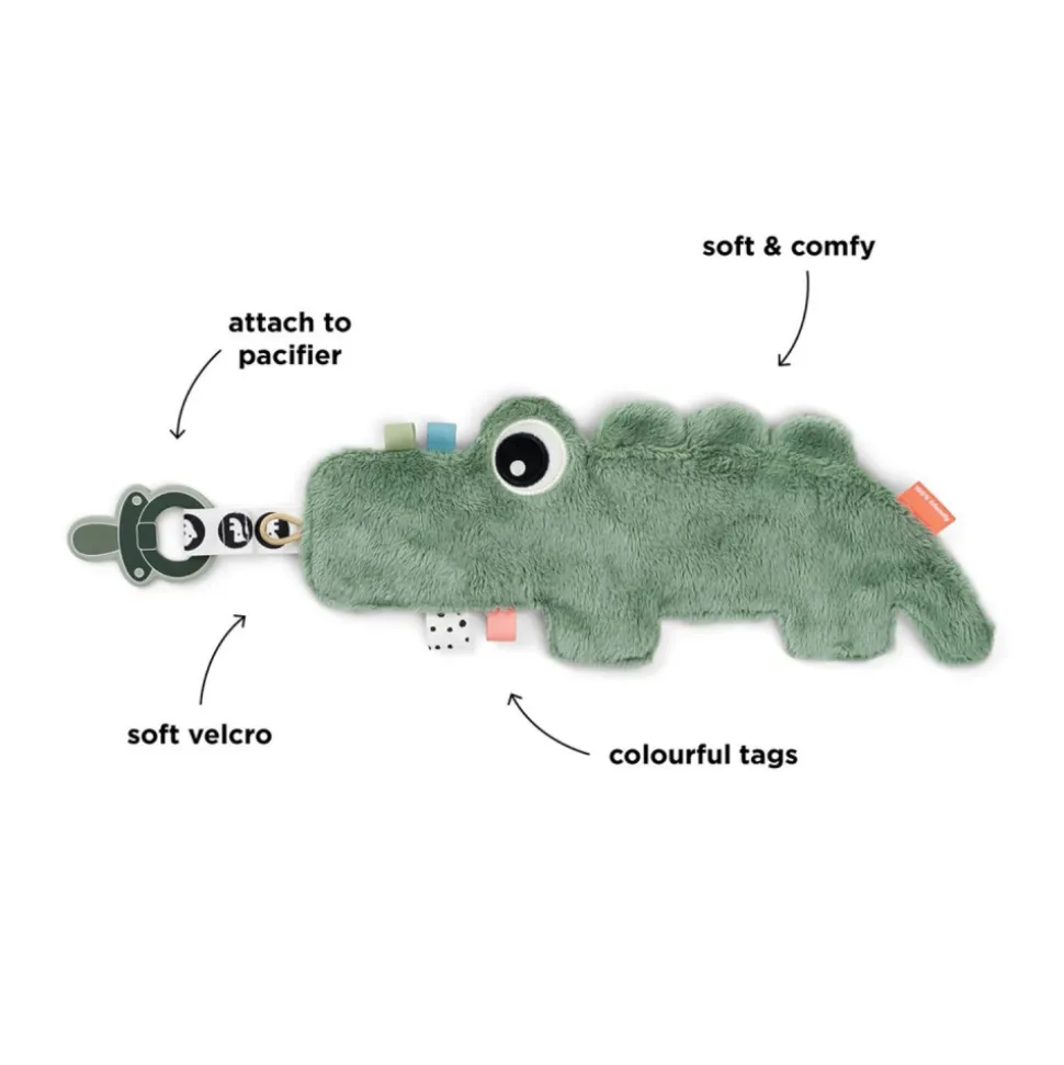 Doudou attache-sucette croco vert