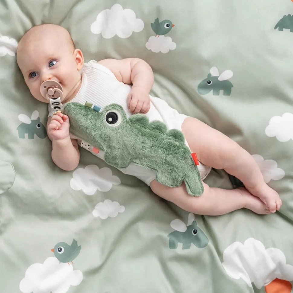 Doudou attache-sucette croco vert