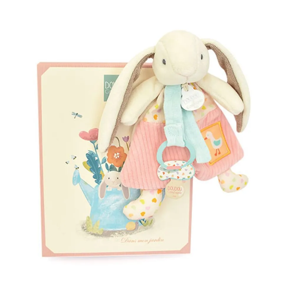 Doudou attache sucette lapin rose