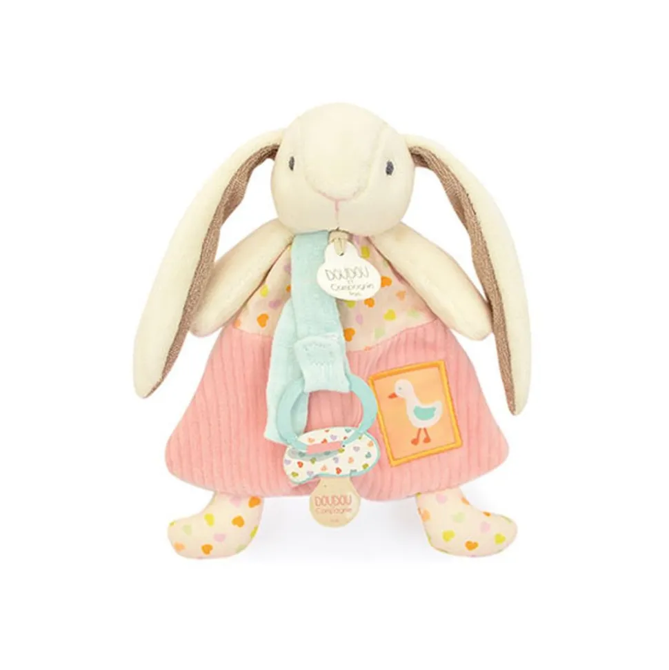 Doudou attache sucette lapin rose