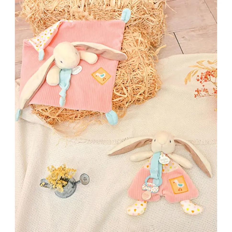 Doudou attache sucette lapin rose