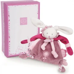 Doudou attache sucette lapin cerise