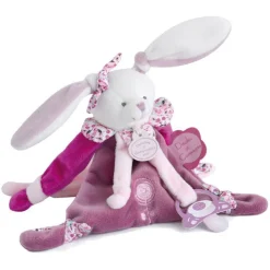 Doudou attache sucette lapin cerise