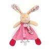 Doudou attache sucette lapin poupi rose