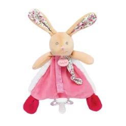 Doudou attache sucette lapin poupi rose