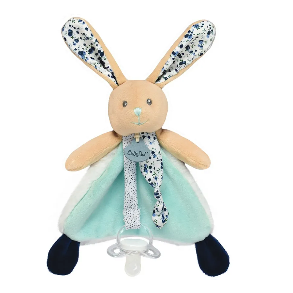 Doudou attache sucette lapin poupi marine