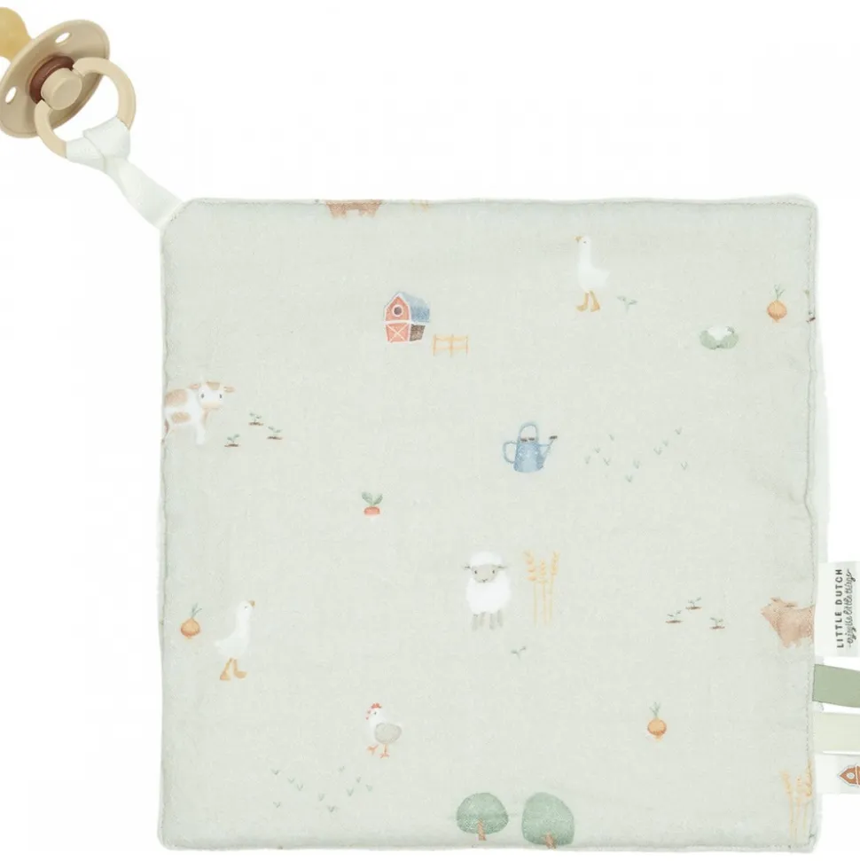 Doudou attache-tétine en gaze de coton - little farm