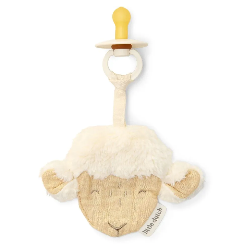 Doudou attache-tétine en gaze de coton - mouton