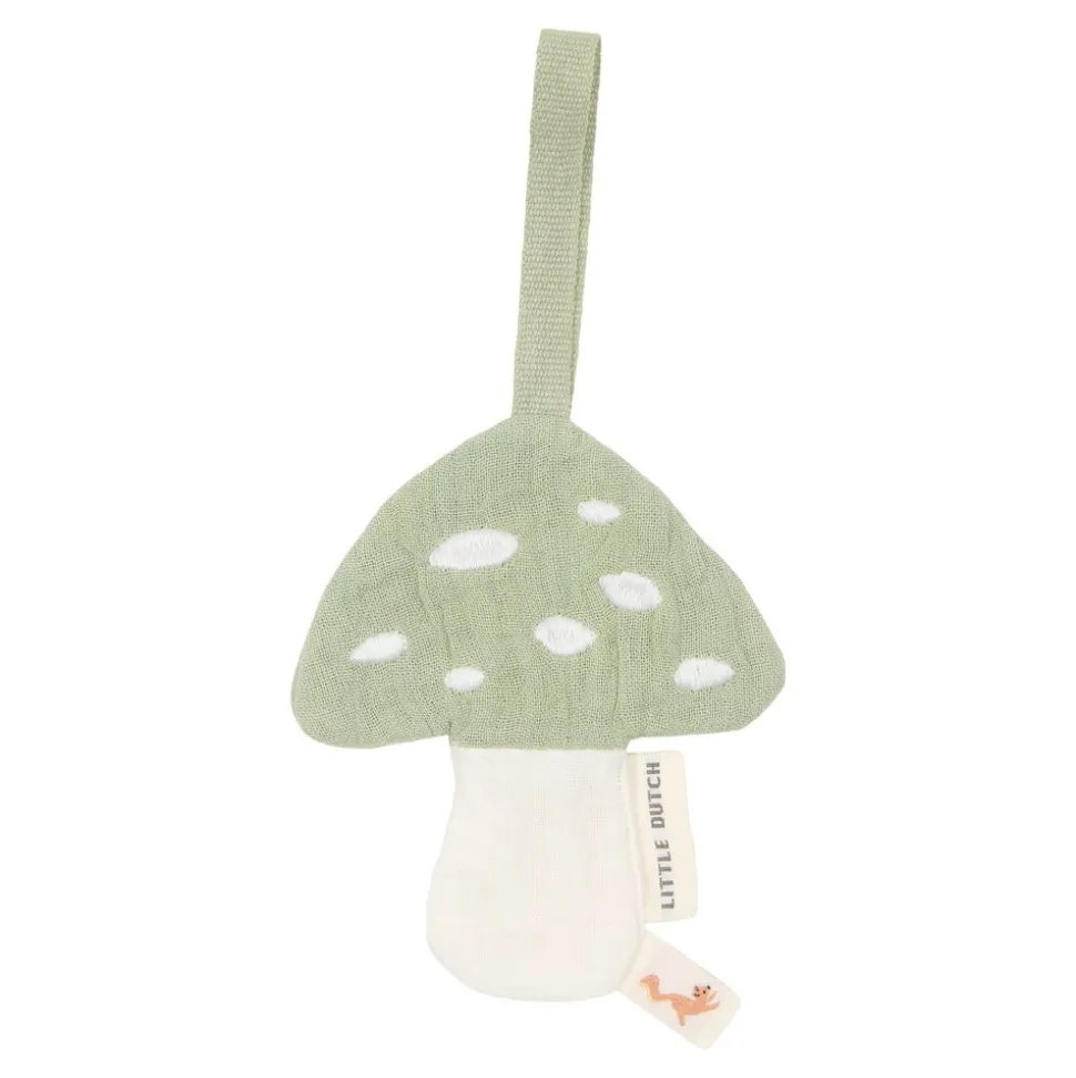 Doudou attache-tétine en gaze de coton - champignon