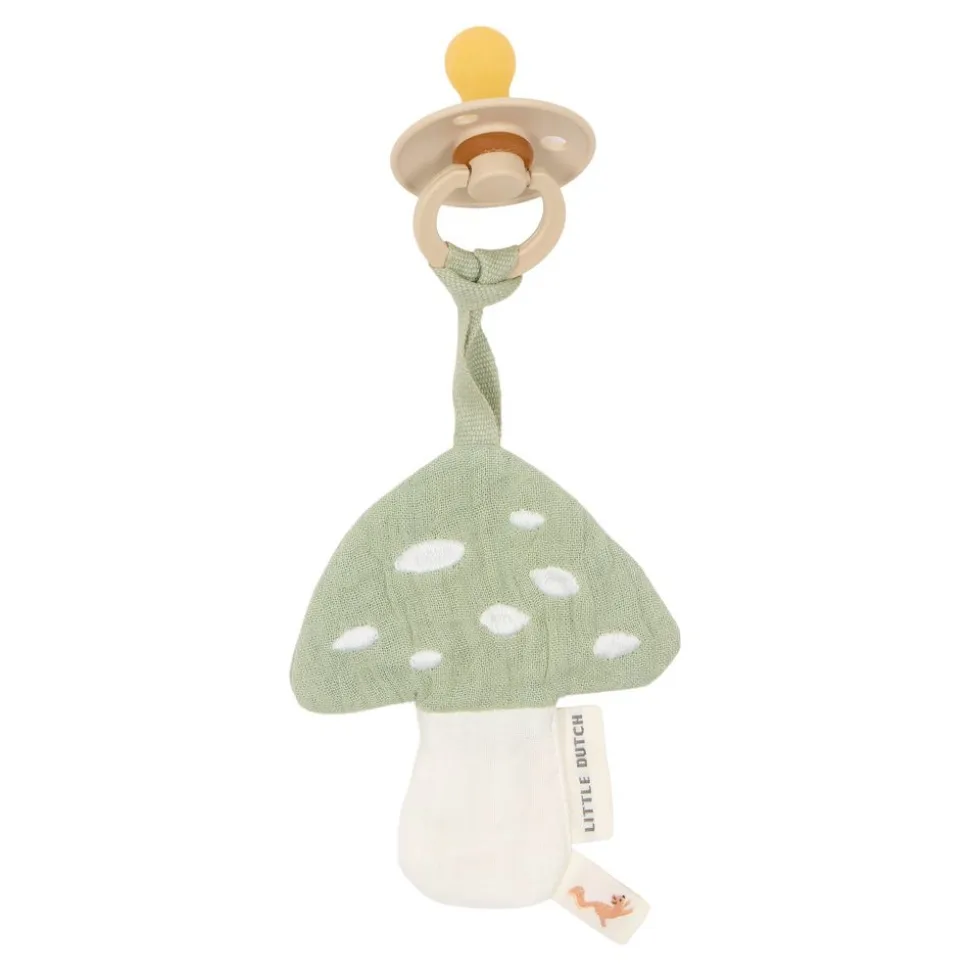 Doudou attache-tétine en gaze de coton - champignon