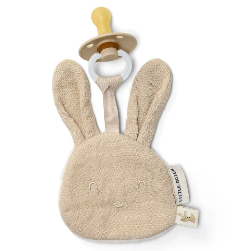 Doudou attache-tétine en gaze de coton - lapin
