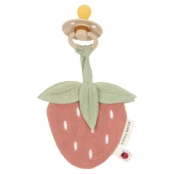 Doudou attache-tétine en gaze de coton - fraise