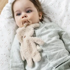 Doudou attache tétine lapin teddy bouclette beige