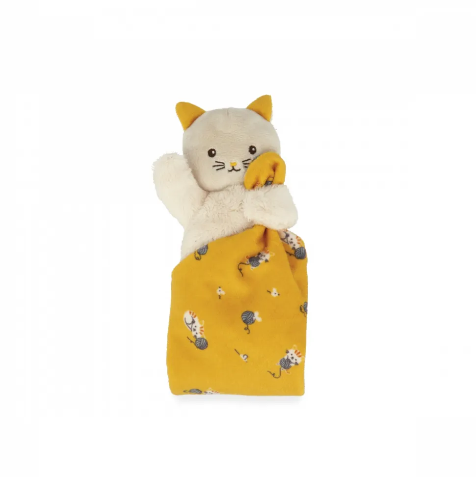 Doudou carré douceur plat chat jaune
