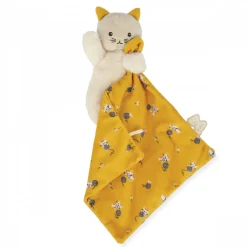 Doudou carré douceur plat chat jaune