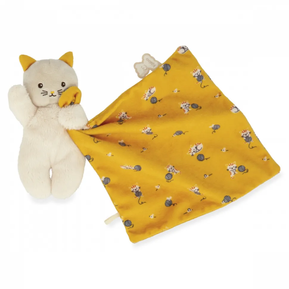 Doudou carré douceur plat chat jaune
