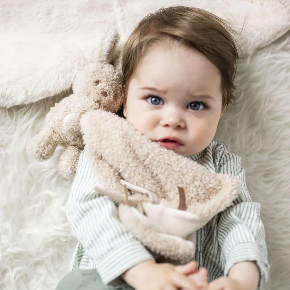 Doudou câlin lapin teddy bouclette beige