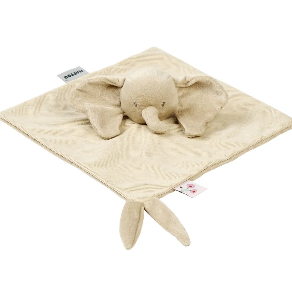 Doudou fanfan éléphant velours côtelé sable