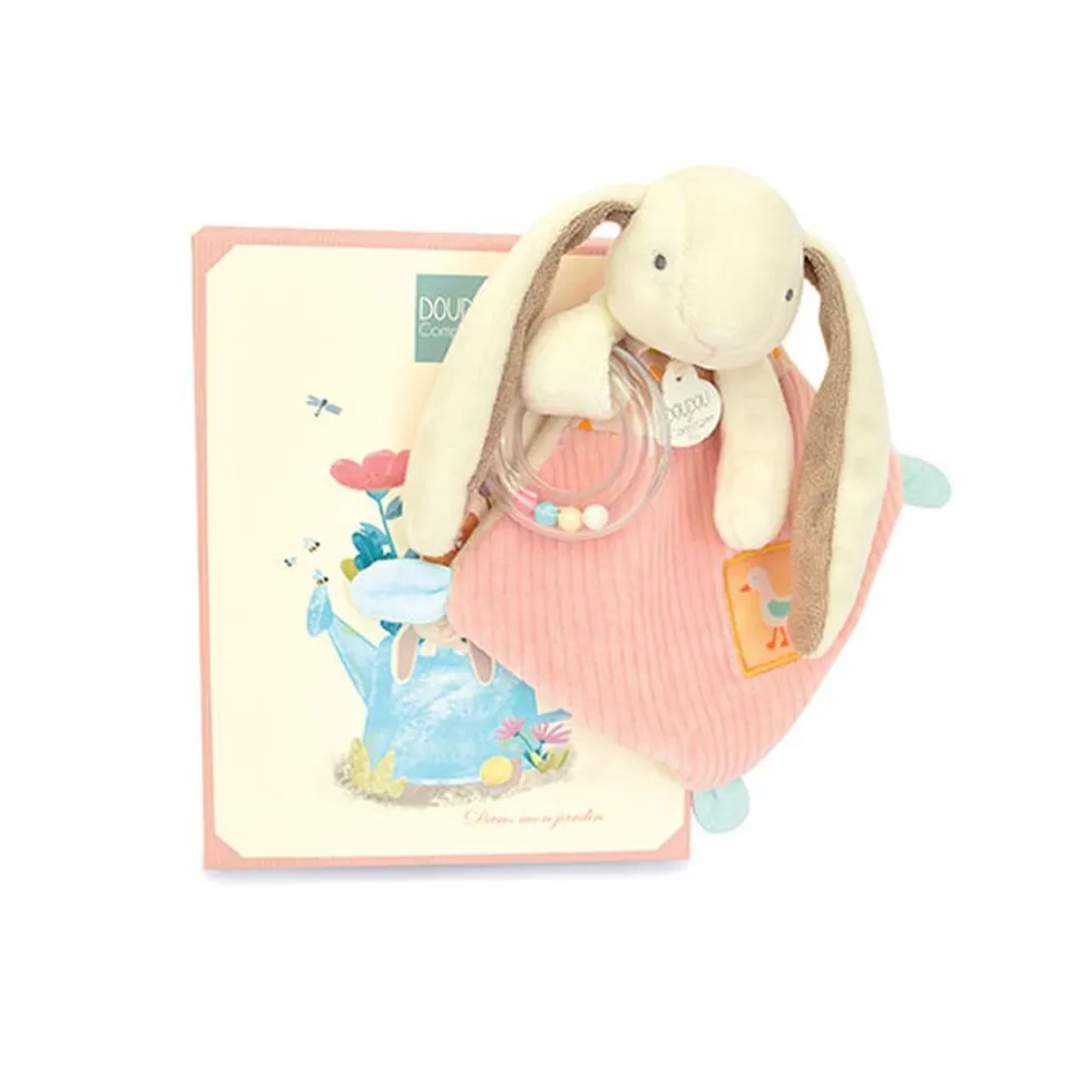 Doudou hochet lapin rose