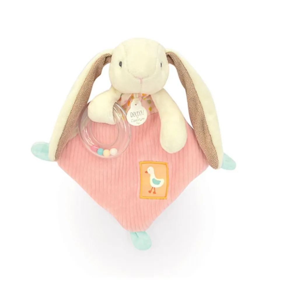 Doudou hochet lapin rose