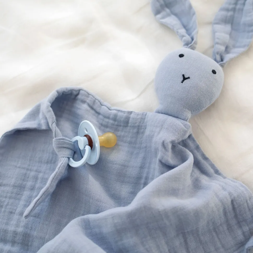 Doudou lange lapin bleu ciel de gris