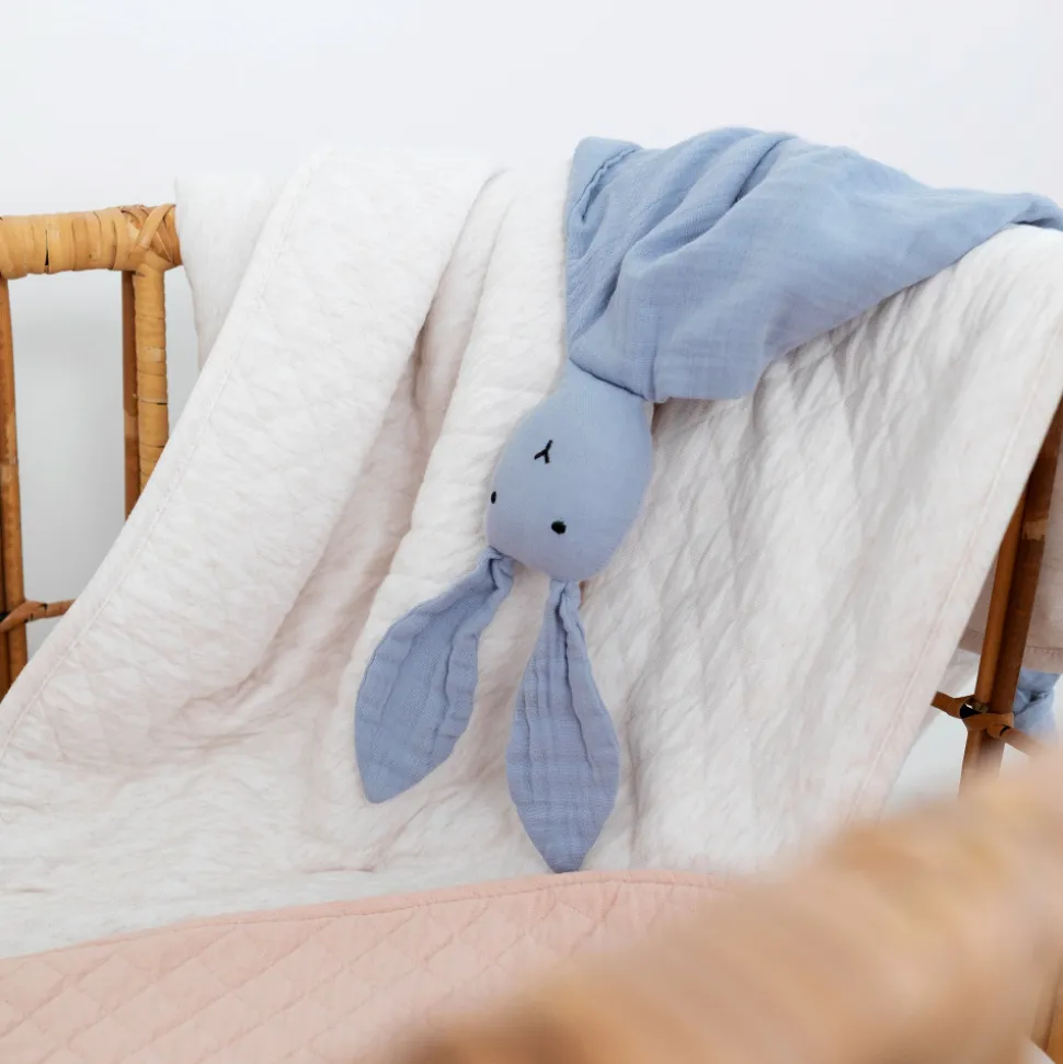 Doudou lange lapin bleu ciel de gris