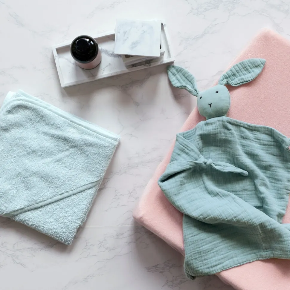 Doudou lange lapin vert de gris mint