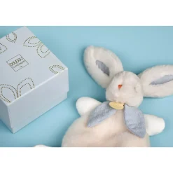 Doudou lapin bonbon 25 cm bleu gris