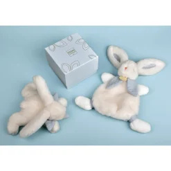 Doudou lapin bonbon 25 cm bleu gris