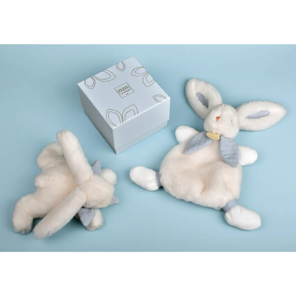 Doudou lapin bonbon 25 cm bleu gris