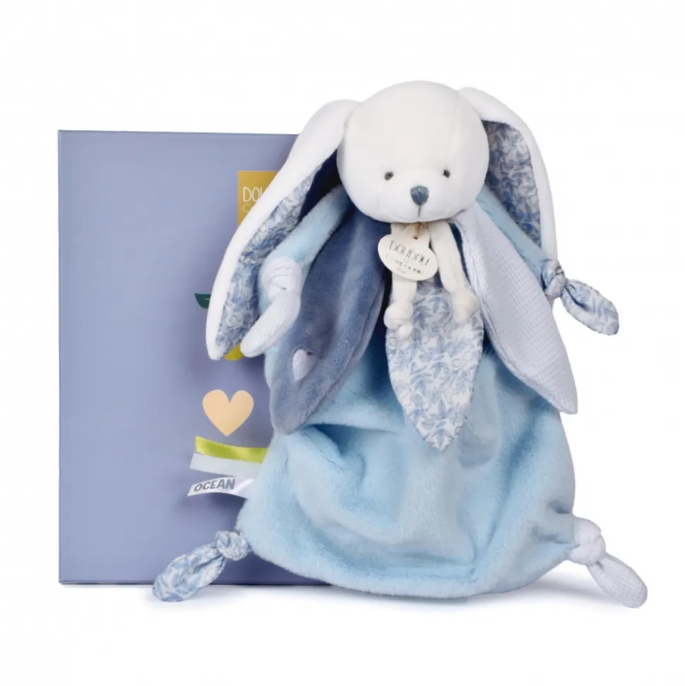 Doudou lapin 25 cm cœur océan
