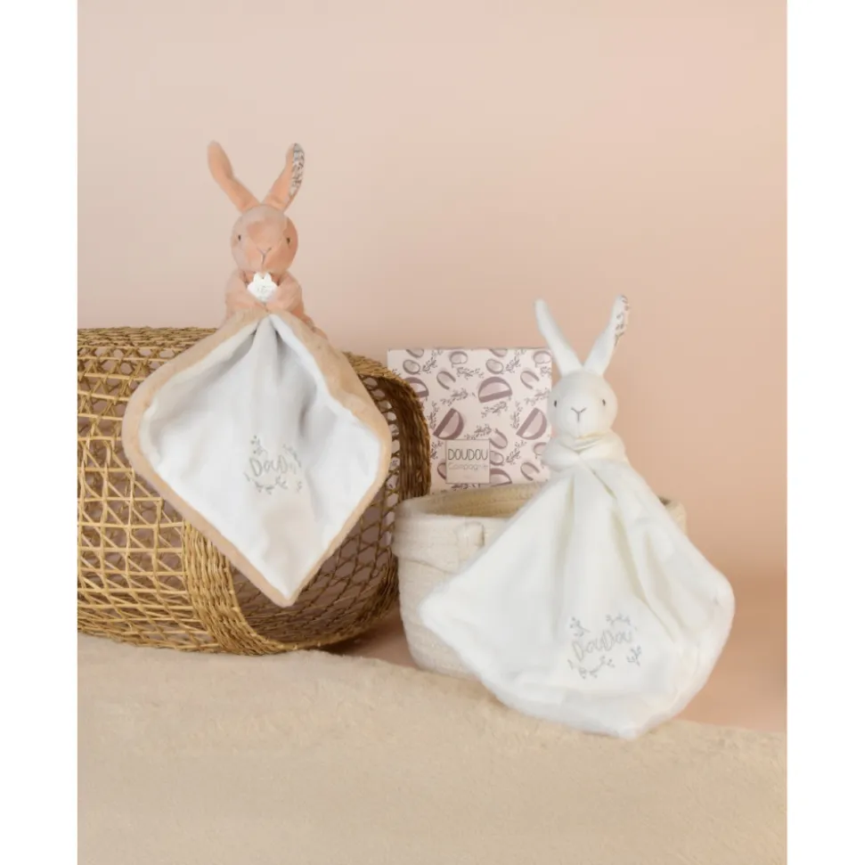 Doudou lapin mouchoir 10 cm beige