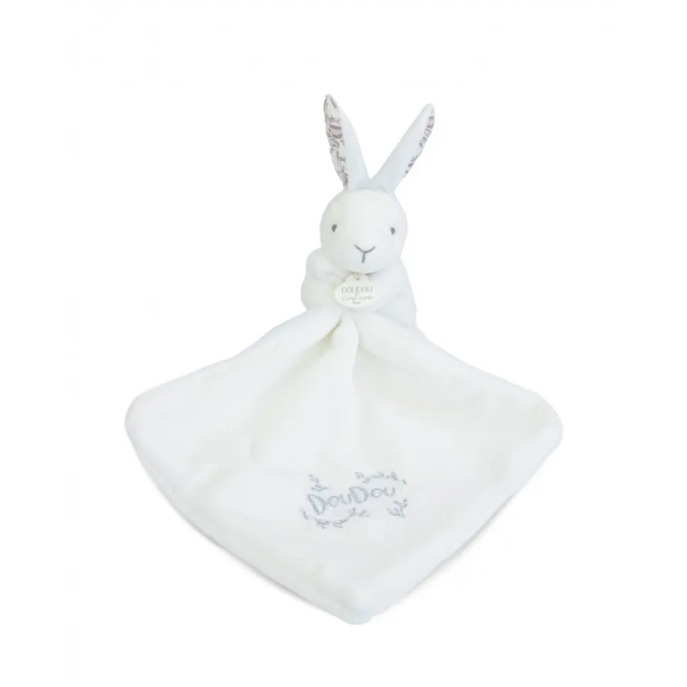 Doudou lapin mouchoir 10 cm blanc
