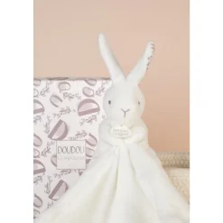 Doudou lapin mouchoir 10 cm blanc