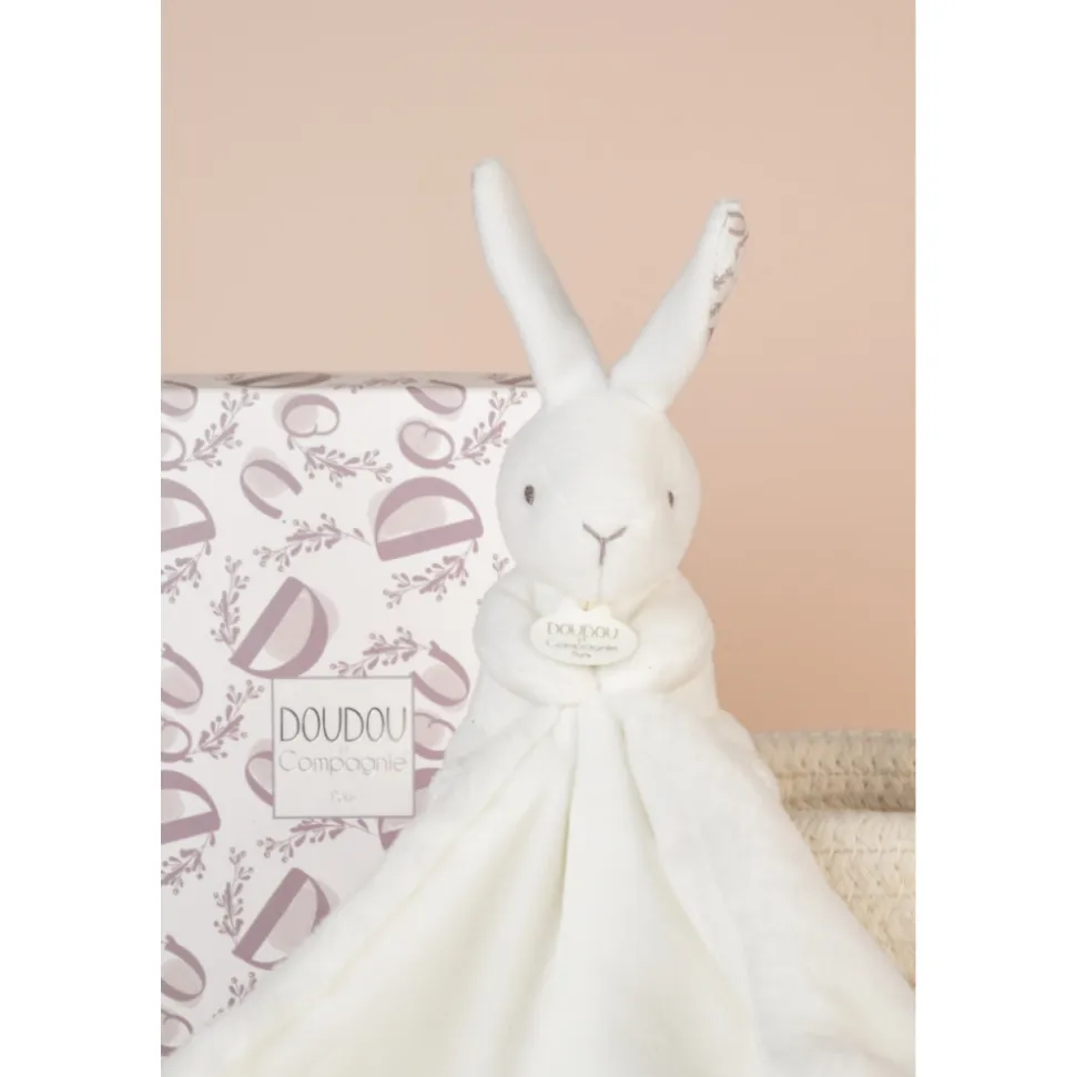 Doudou lapin mouchoir 10 cm blanc