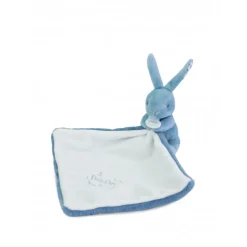 Doudou lapin mouchoir 10 cm bleu