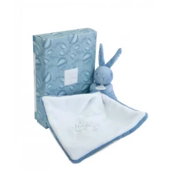 Doudou lapin mouchoir 10 cm bleu