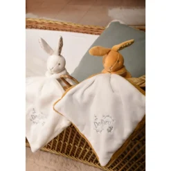 Doudou lapin mouchoir 10 cm ocre